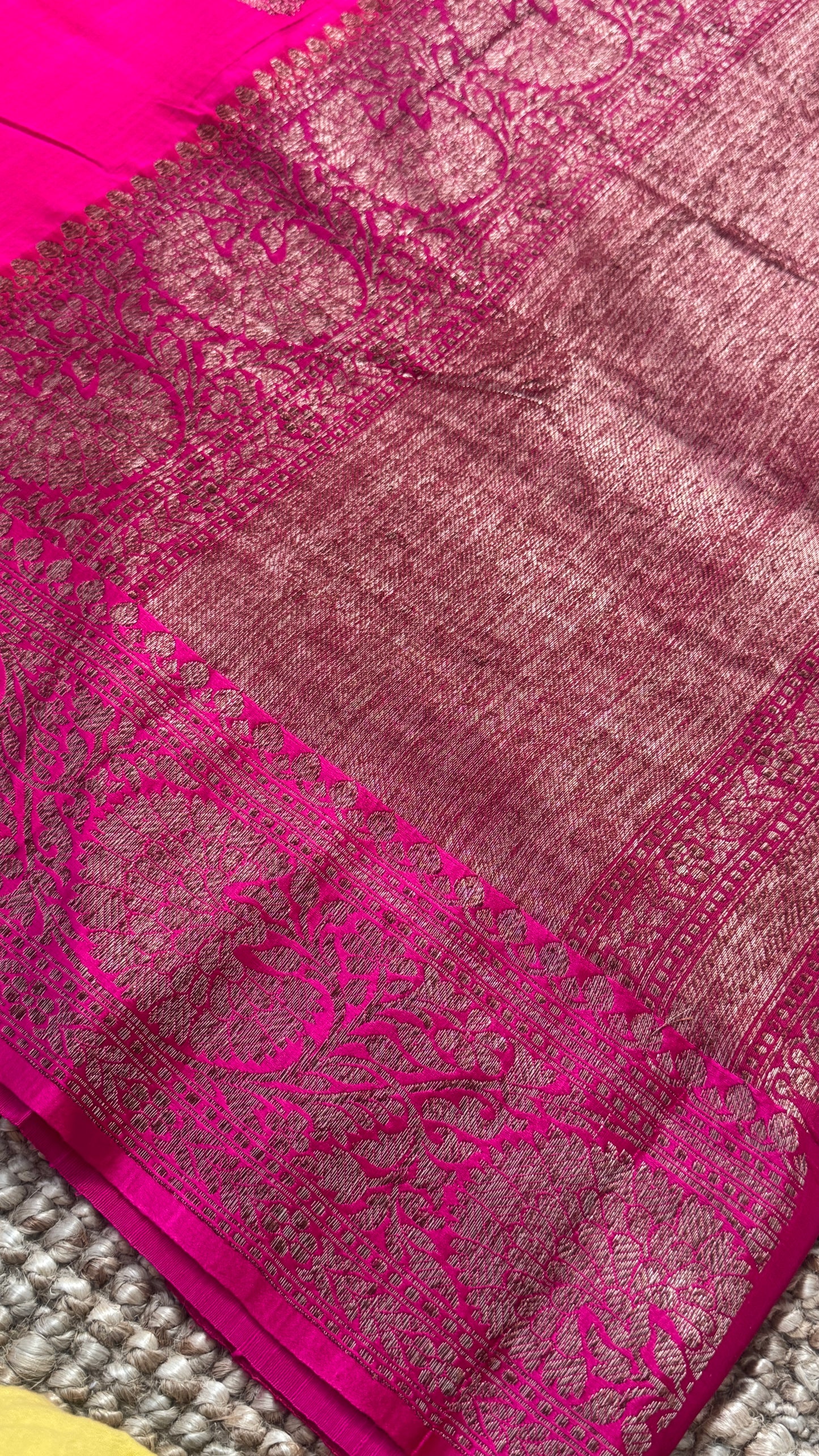 Pure Tussar Banarasi Silk Handloom – Hot Pink