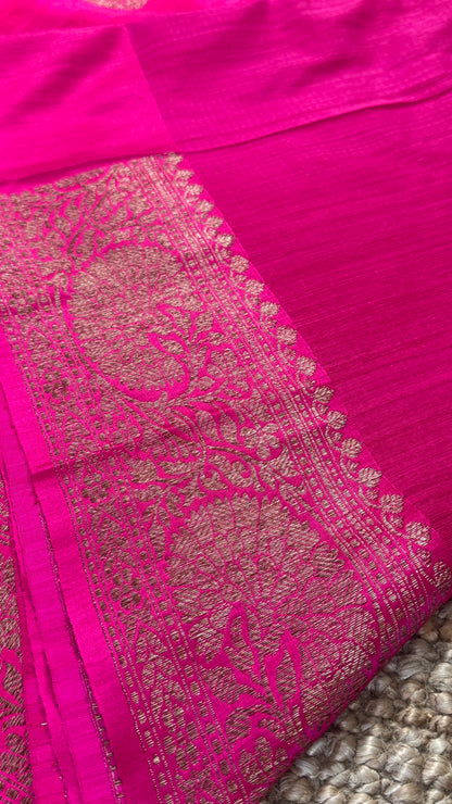 Pure Tussar Banarasi Silk Handloom – Hot Pink