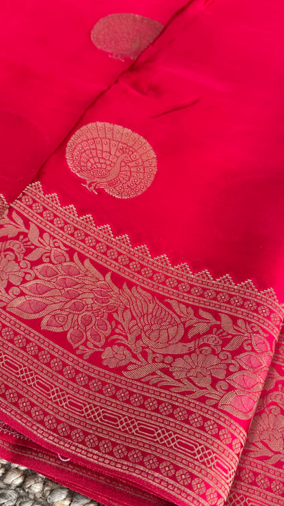 Pure Satin Viscose Silk Banarasi Sarees - Pink