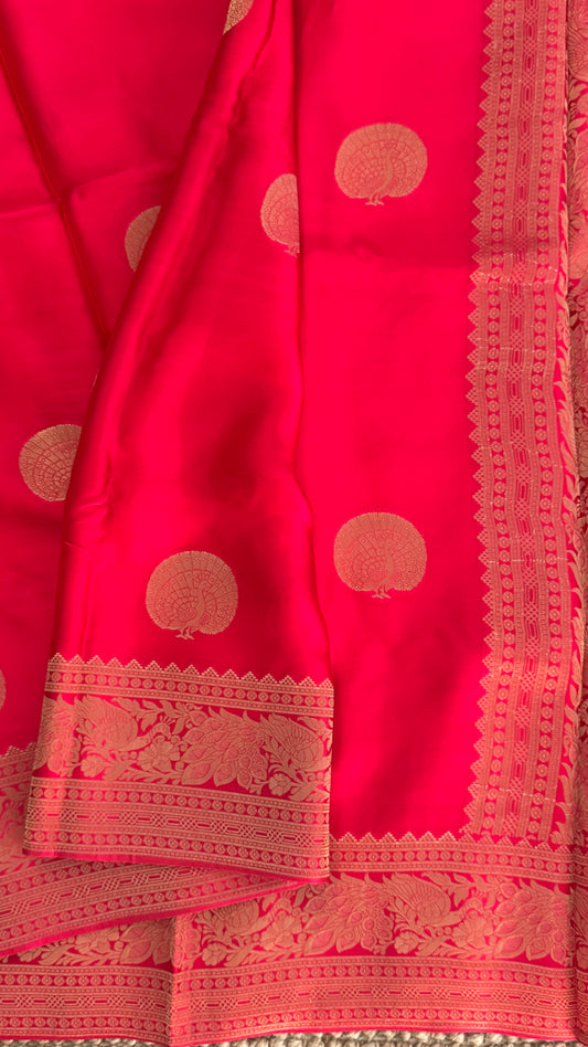 Pure Satin Viscose Silk Banarasi Sarees - Pink