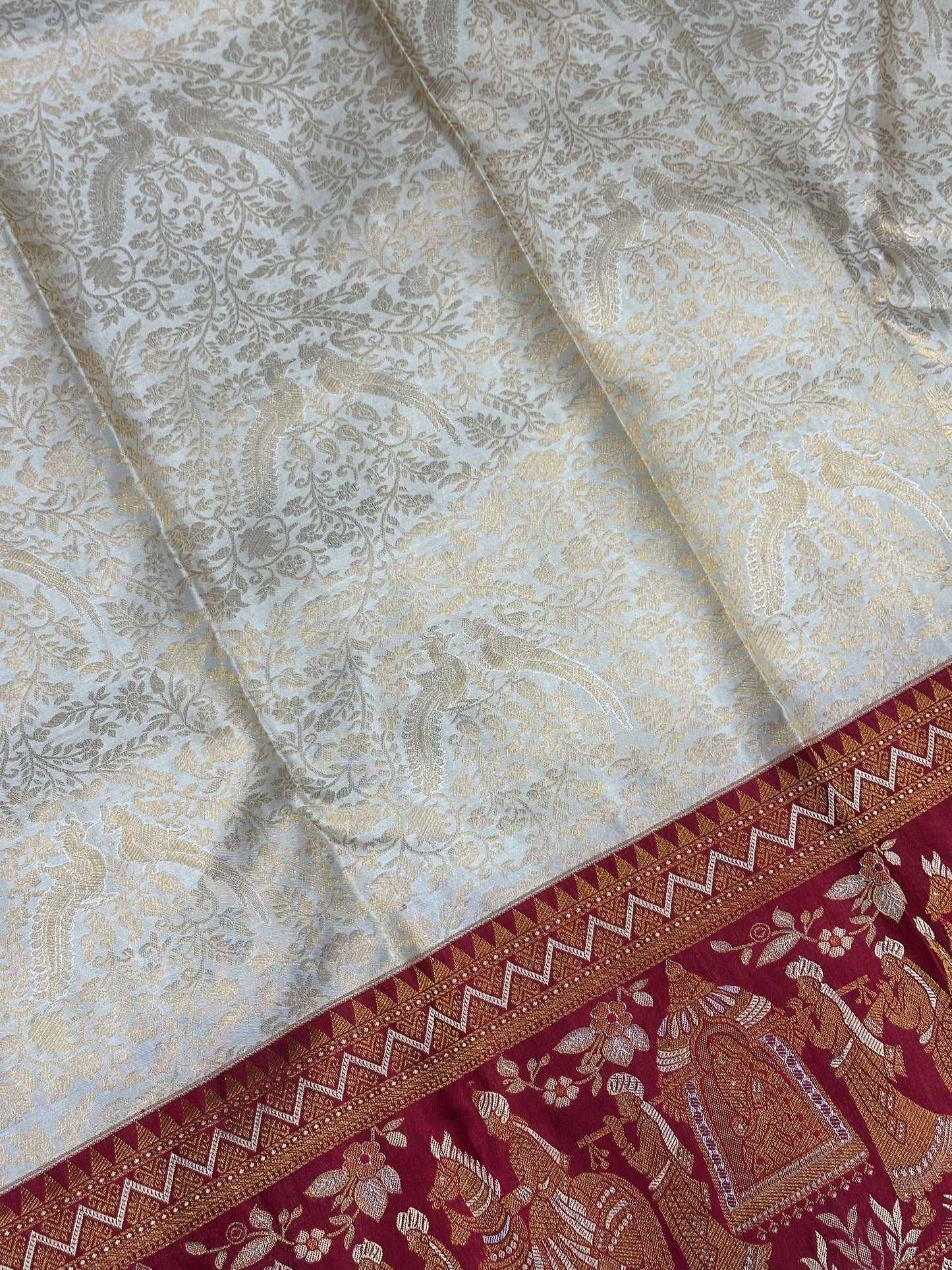 Bridal KANJIVARAM PURE SILK SAREE in White and Deep Red