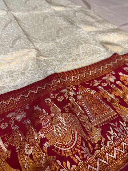 Bridal KANJIVARAM PURE SILK SAREE in White and Deep Red