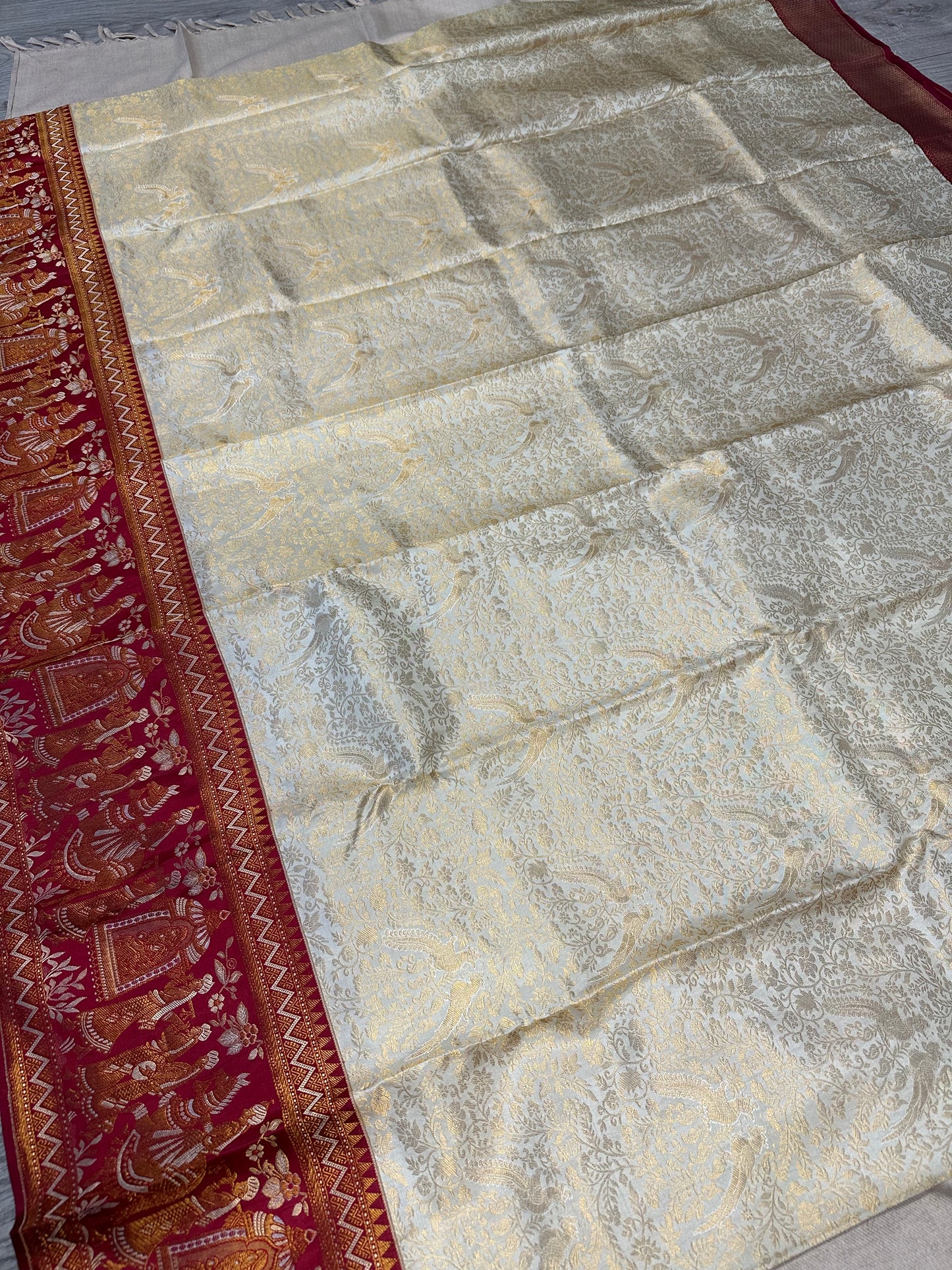 Bridal KANJIVARAM PURE SILK SAREE in White and Deep Red