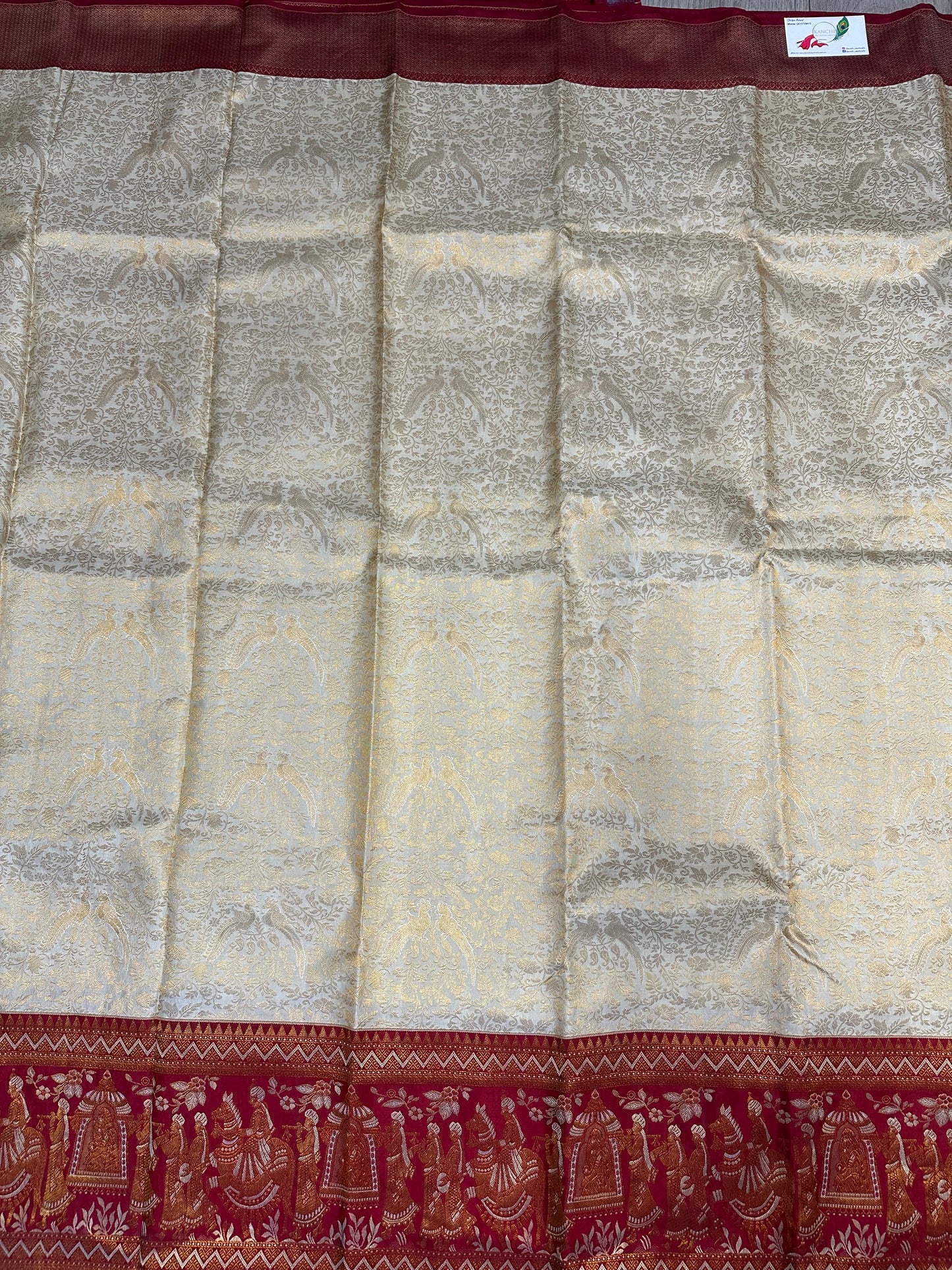 Bridal KANJIVARAM PURE SILK SAREE in White and Deep Red
