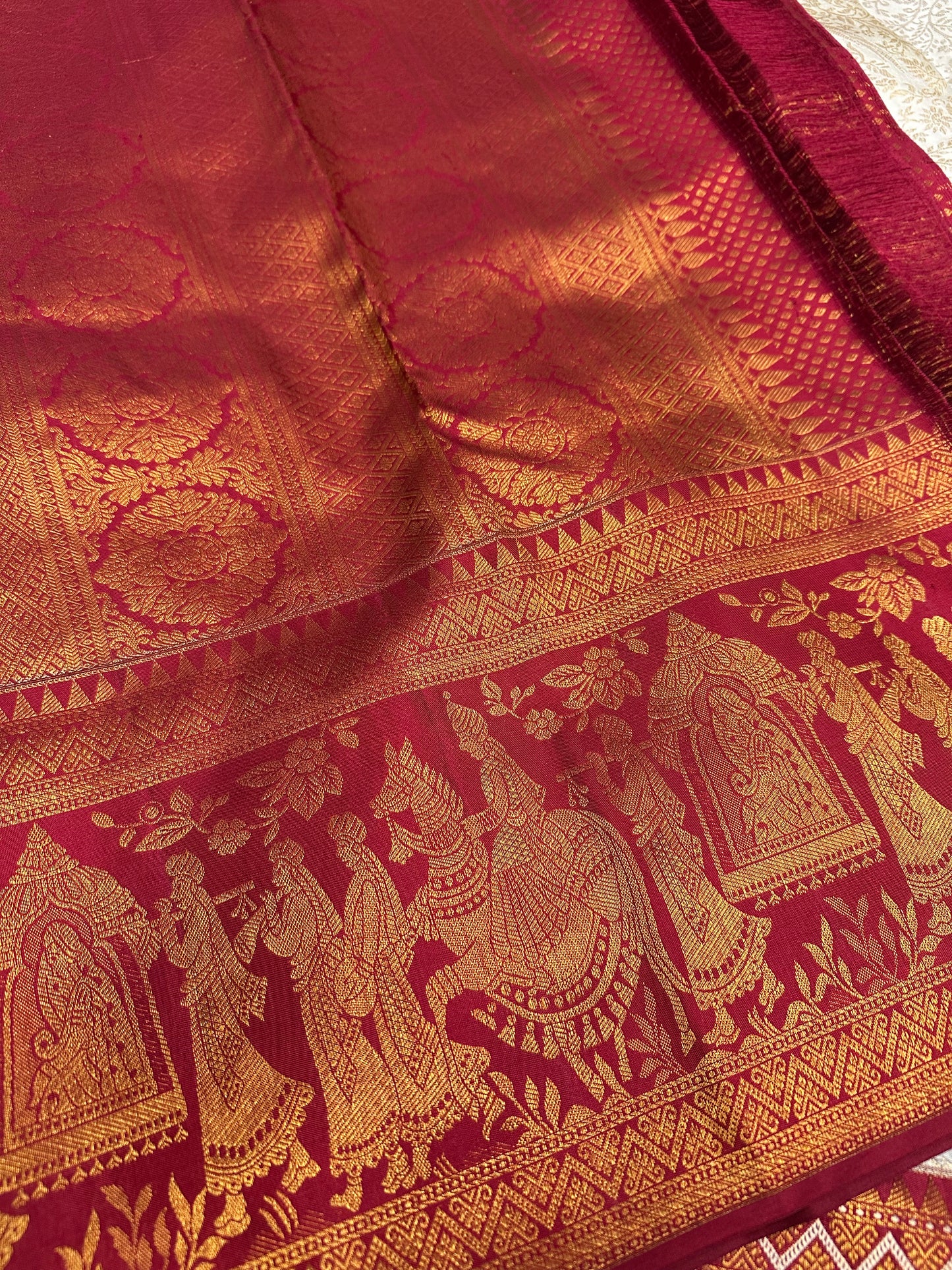 Bridal KANJIVARAM PURE SILK SAREE in White and Deep Red