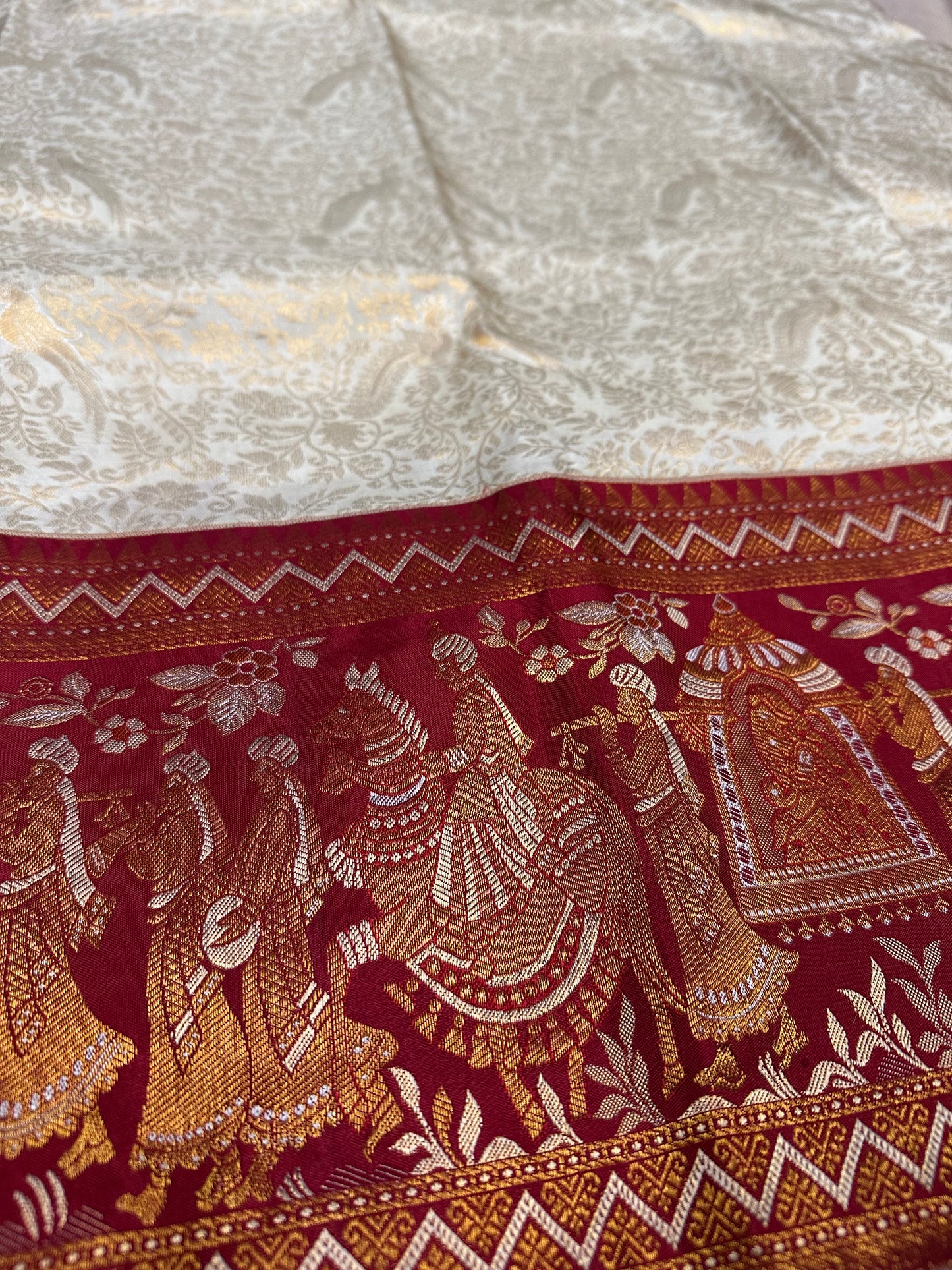 Bridal KANJIVARAM PURE SILK SAREE in White and Deep Red