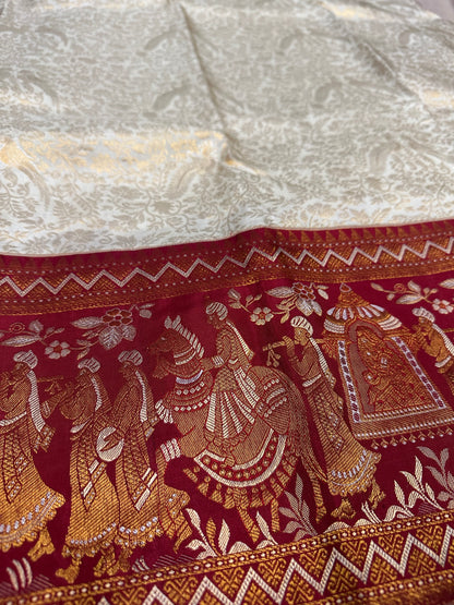 Bridal KANJIVARAM PURE SILK SAREE in White and Deep Red