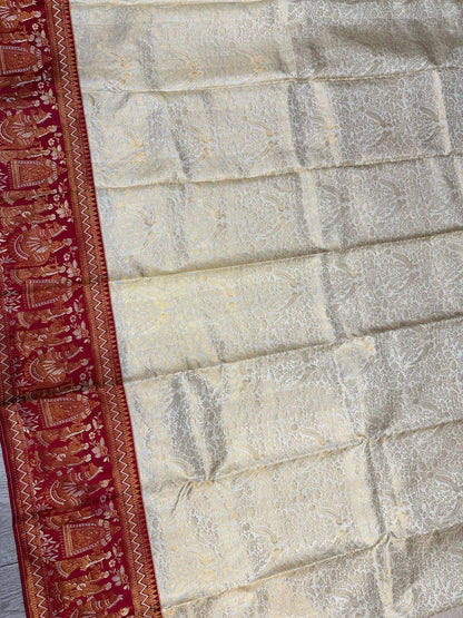 Bridal KANJIVARAM PURE SILK SAREE in White and Deep Red