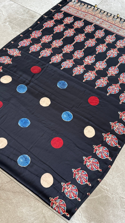 Modal silk with Ajrakh prints – Black