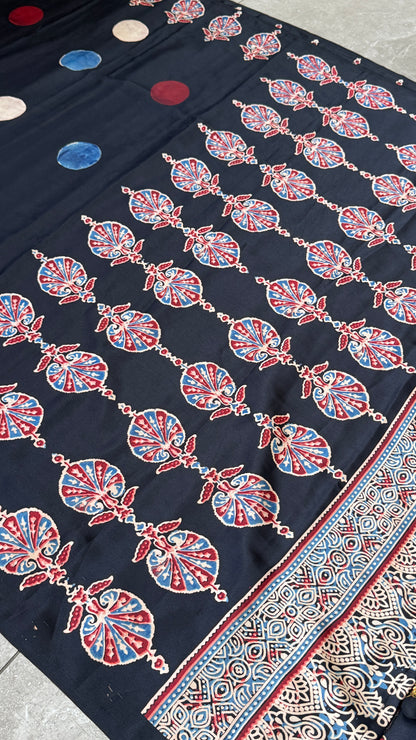 Modal silk with Ajrakh prints – Black