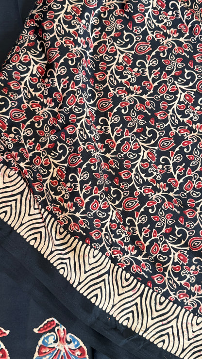 Modal silk with Ajrakh prints – Black