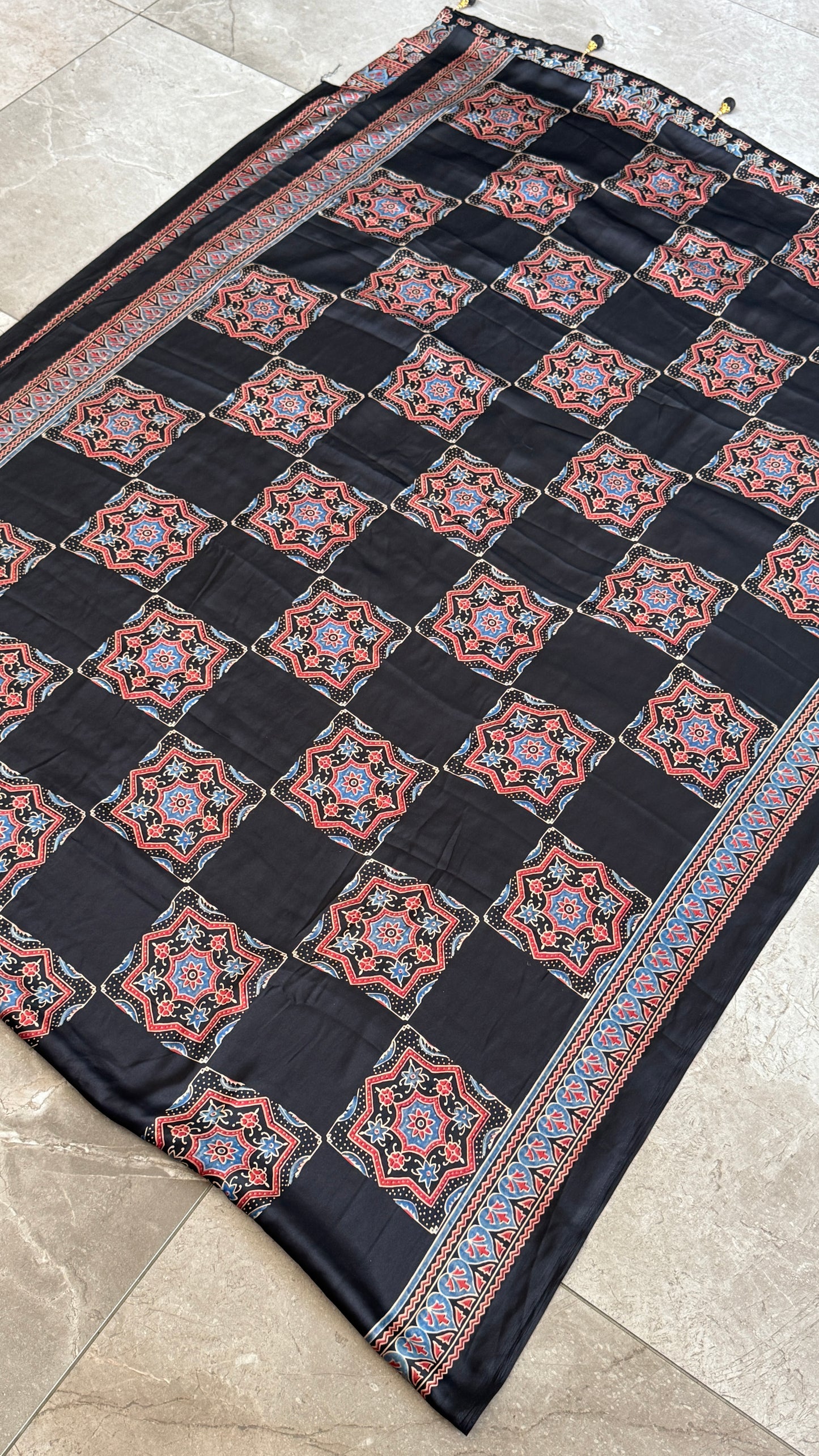 Modal silk with Ajrakh prints – Black