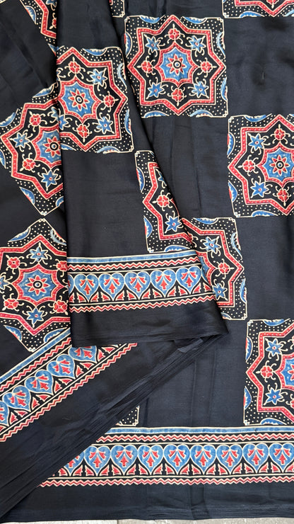 Modal silk with Ajrakh prints – Black