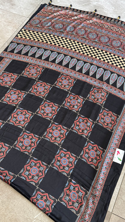 Modal silk with Ajrakh prints – Black