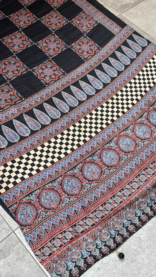 Modal silk with Ajrakh prints – Black