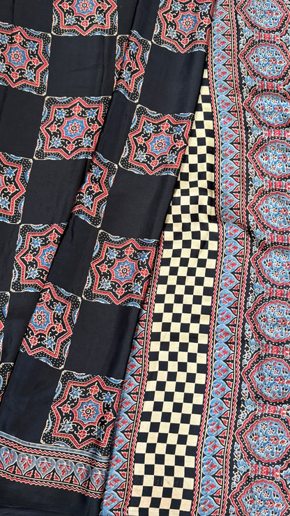 Modal silk with Ajrakh prints – Black