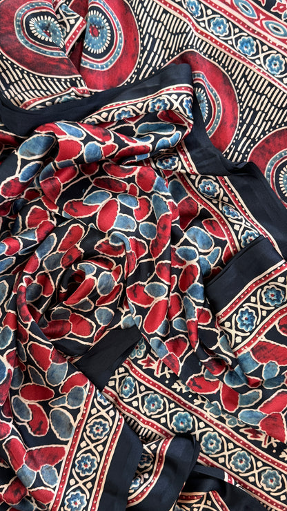 Modal silk with Ajrakh prints – Black