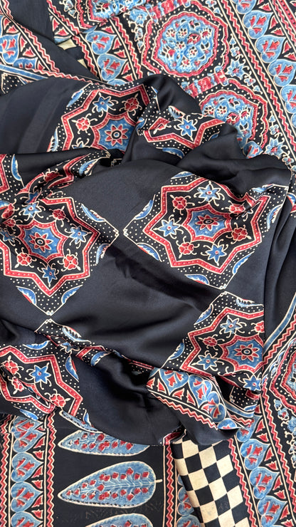 Modal silk with Ajrakh prints – Black