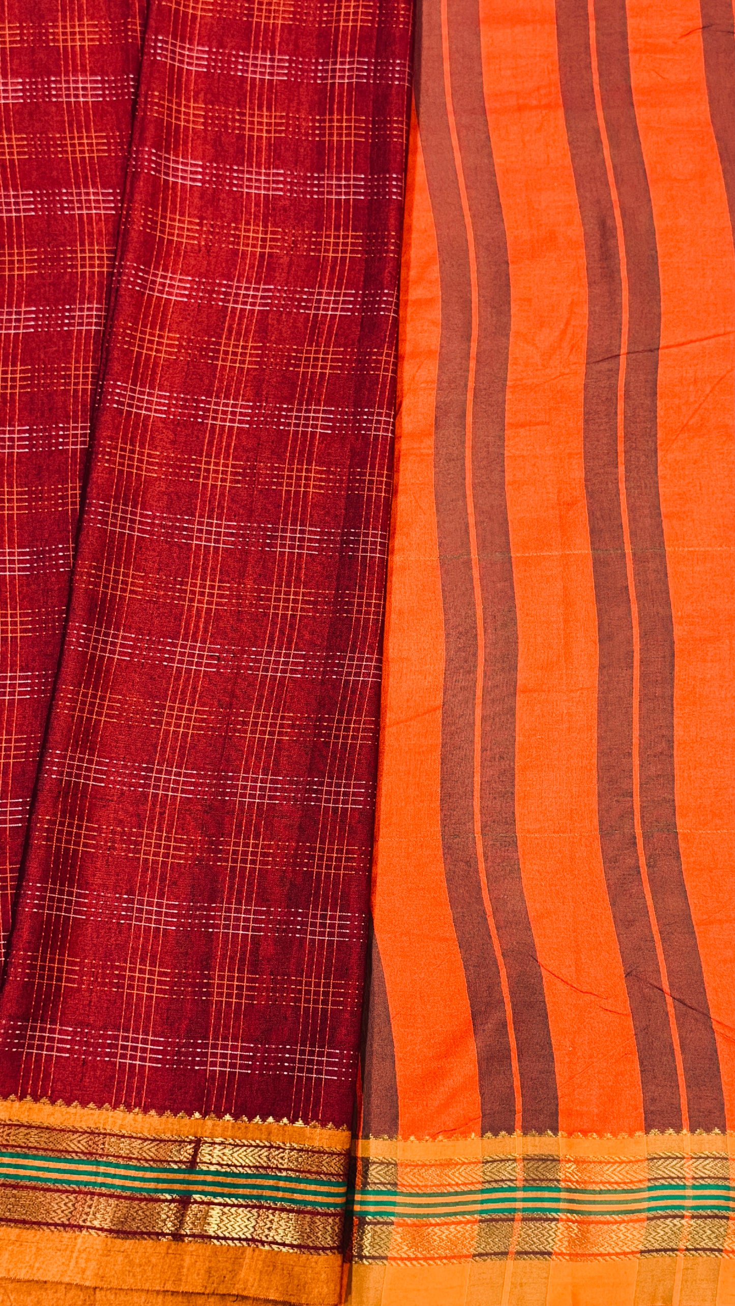 Traditional Ilkal Saree – Maroon with Mustard Border & Pallu