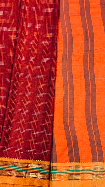 Traditional Ilkal Saree – Maroon with Mustard Border & Pallu