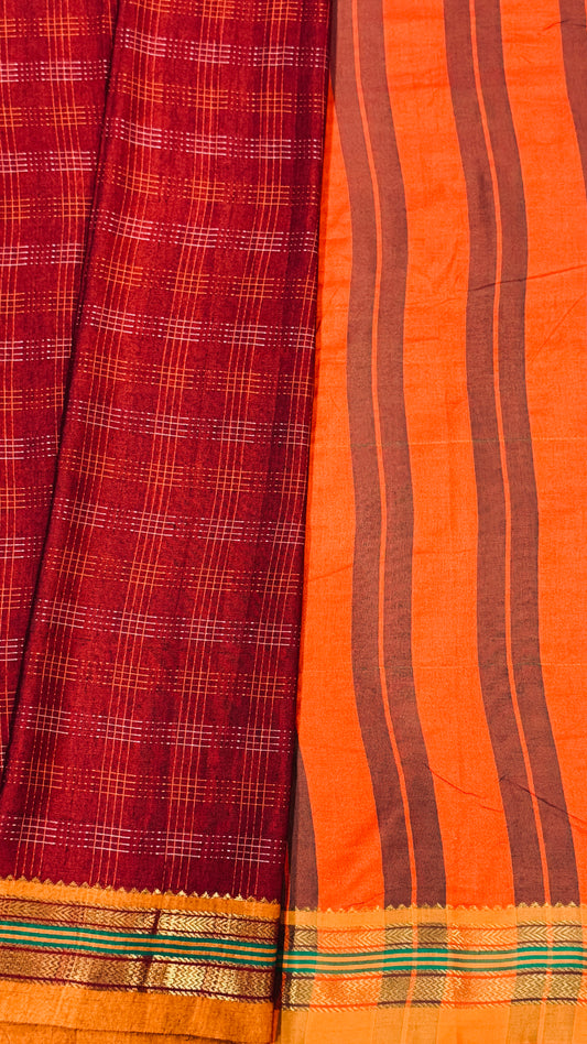 Traditional Ilkal Saree – Maroon with Mustard Border & Pallu