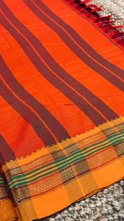 Traditional Ilkal Saree – Maroon with Mustard Border & Pallu