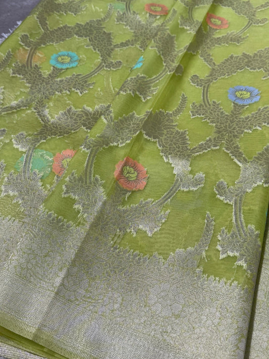 Pure Organza Tissue Silk Saree – Green