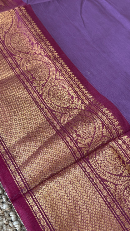 Kanchi Cotton Sarees - Purple with Red Border