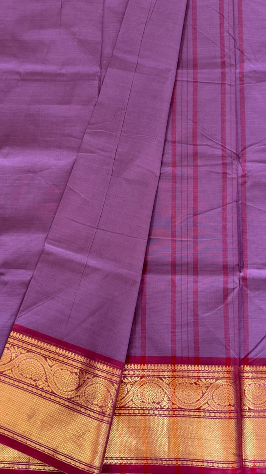 Kanchi Cotton Sarees - Purple with Red Border