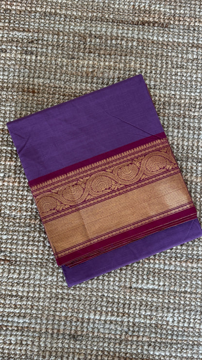 Kanchi Cotton Sarees - Purple with Red Border