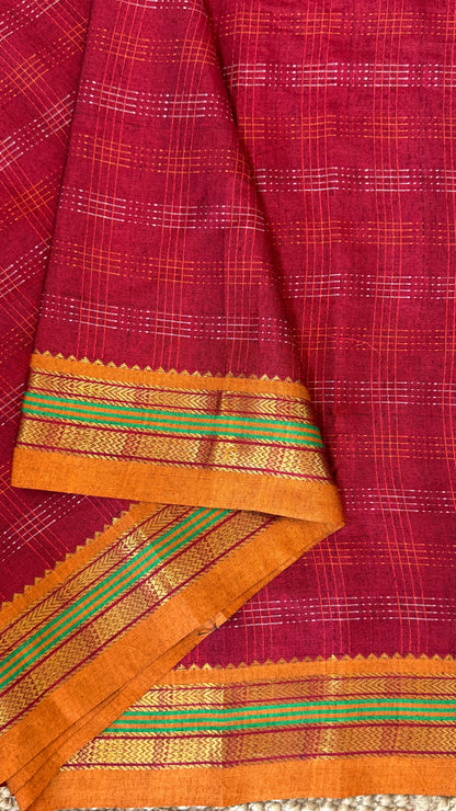 Traditional Ilkal Saree – Maroon with Mustard Border & Pallu