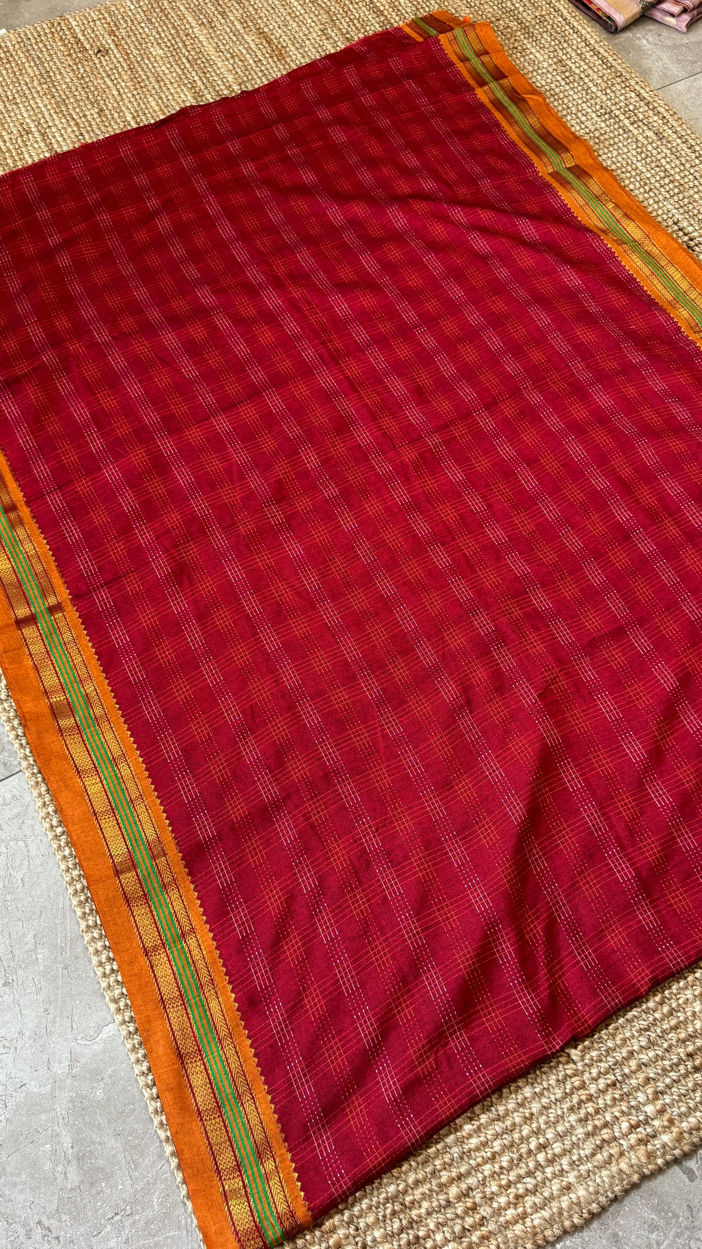 Traditional Ilkal Saree – Maroon with Mustard Border & Pallu