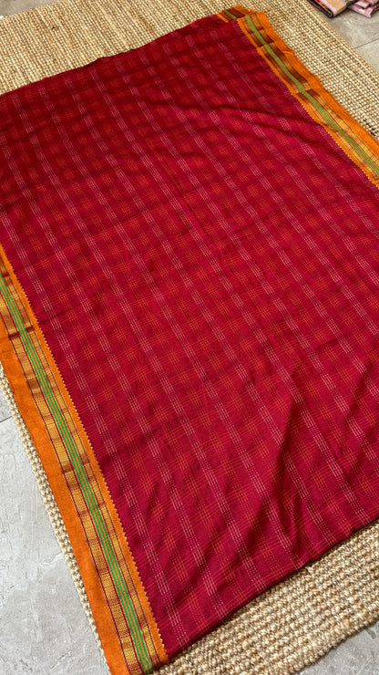 Traditional Ilkal Saree – Maroon with Mustard Border & Pallu