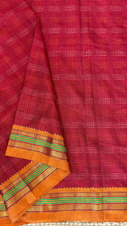Traditional Ilkal Saree – Maroon with Mustard Border & Pallu
