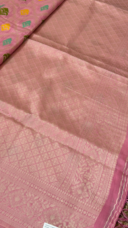 Cotton Silk Saree – Baby Pink with Meenakari Detailing and Gold Zari border