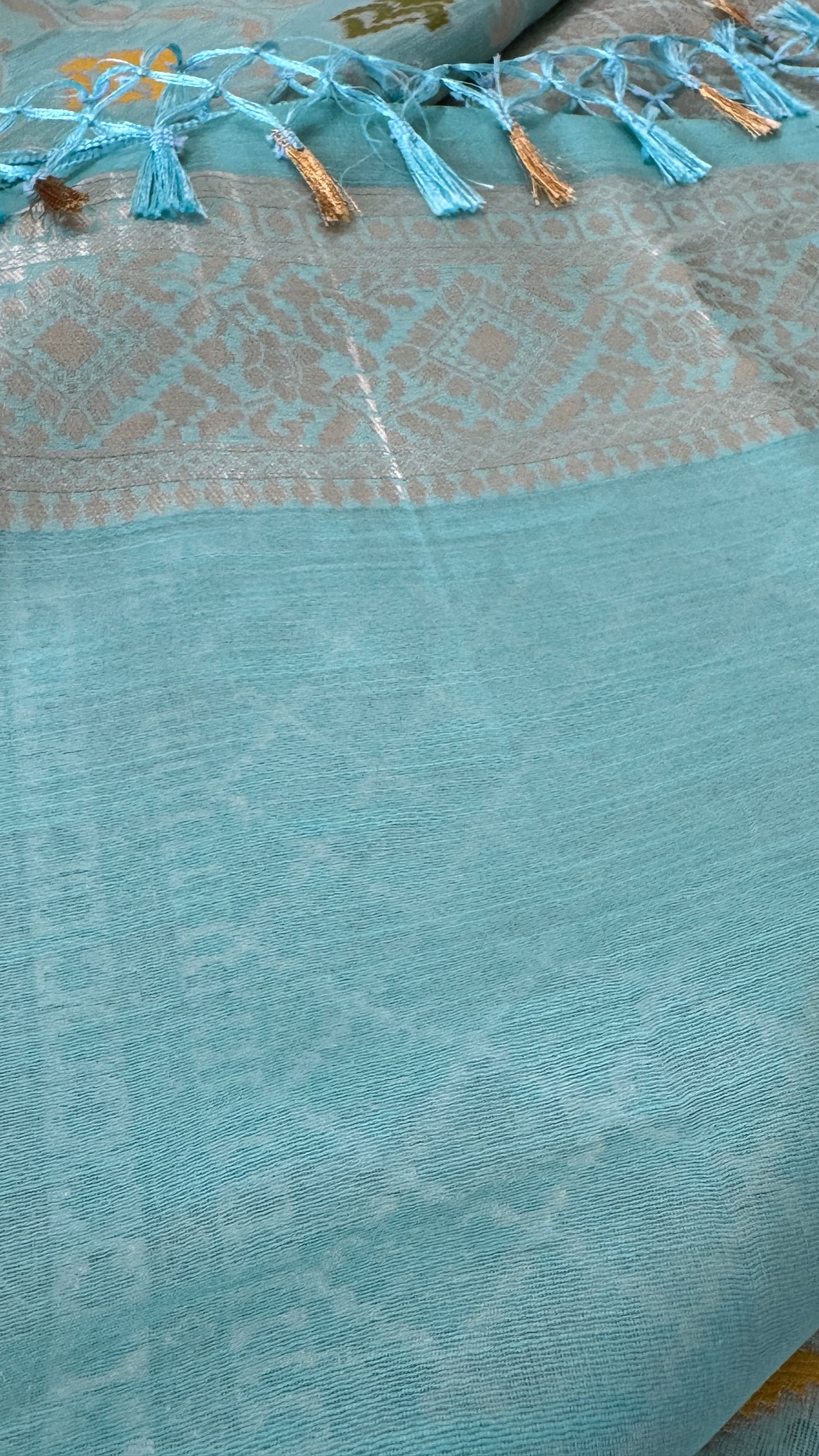 Cotton Silk Saree – Baby Blue with Meenakari Detailing and Gold Zari border