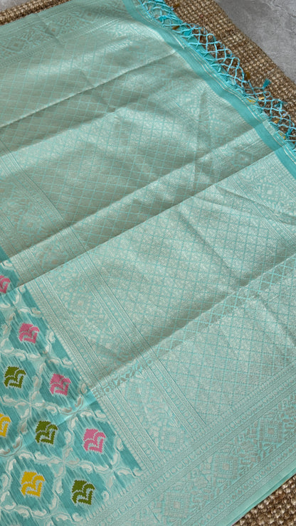 Cotton Silk Saree – Baby Blue with Meenakari Detailing and Gold Zari border