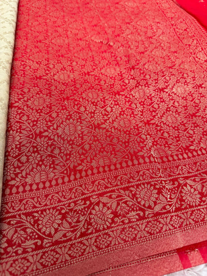 Georgette Silk Banarasi Saree – Beige & Red