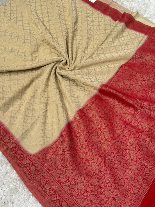 Georgette Silk Banarasi Saree – Beige & Red