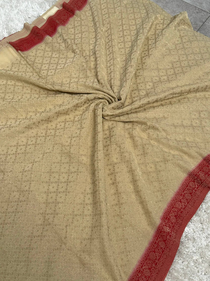 Georgette Silk Banarasi Saree – Beige & Red