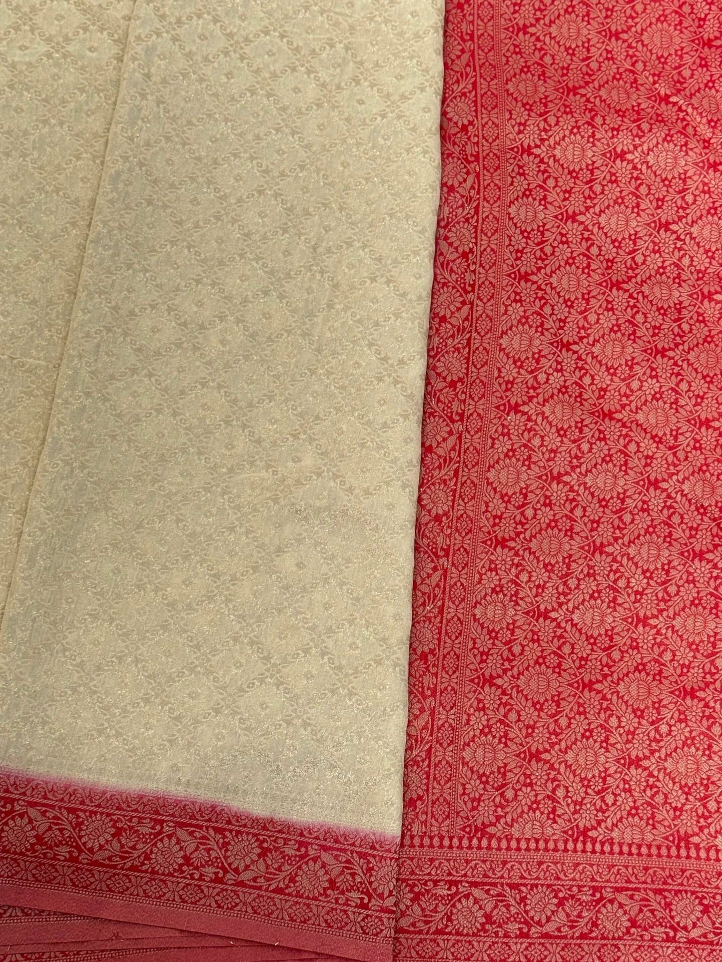 Georgette Silk Banarasi Saree – Beige & Red