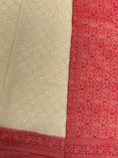Georgette Silk Banarasi Saree – Beige & Red