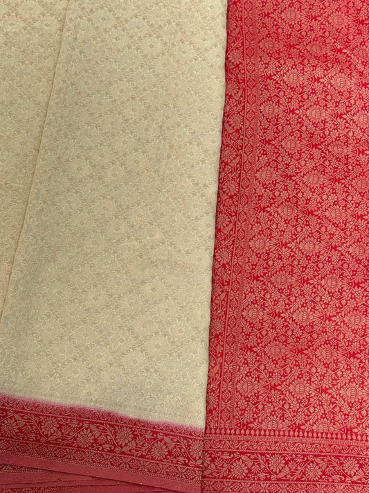 Georgette Silk Banarasi Saree – Beige & Red