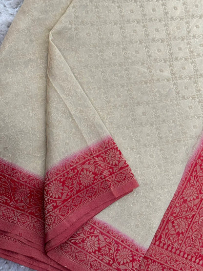 Georgette Silk Banarasi Saree – Beige & Red