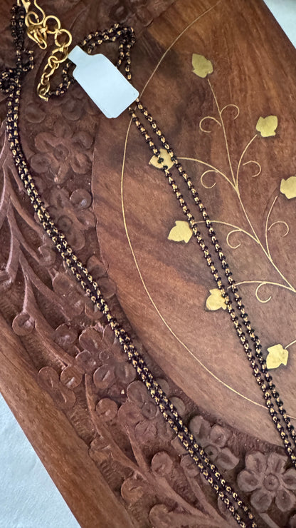 Long Mangalsutra with Gold Pendant – Traditional Black Bead Necklace