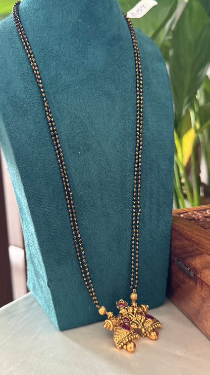 Long Mangalsutra with Gold Pendant – Traditional Black Bead Necklace