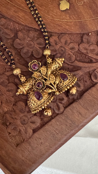 Long Mangalsutra with Gold Pendant – Traditional Black Bead Necklace