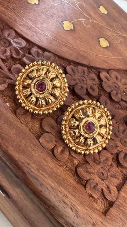 Gold Plated White Beaded Temple jewellery Set