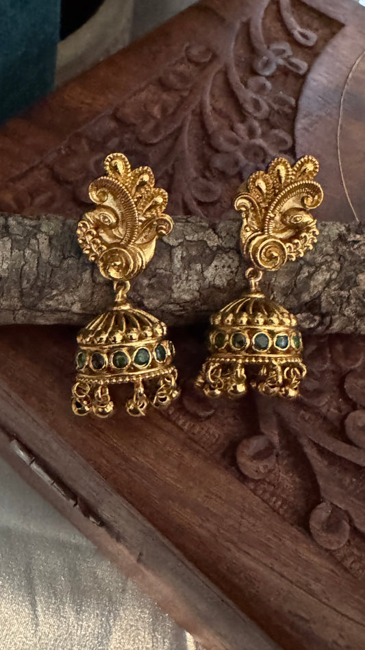 Peacock Gold Matte Finish Jhumka