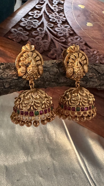 Peacock Gold Matte Finish Jhumka